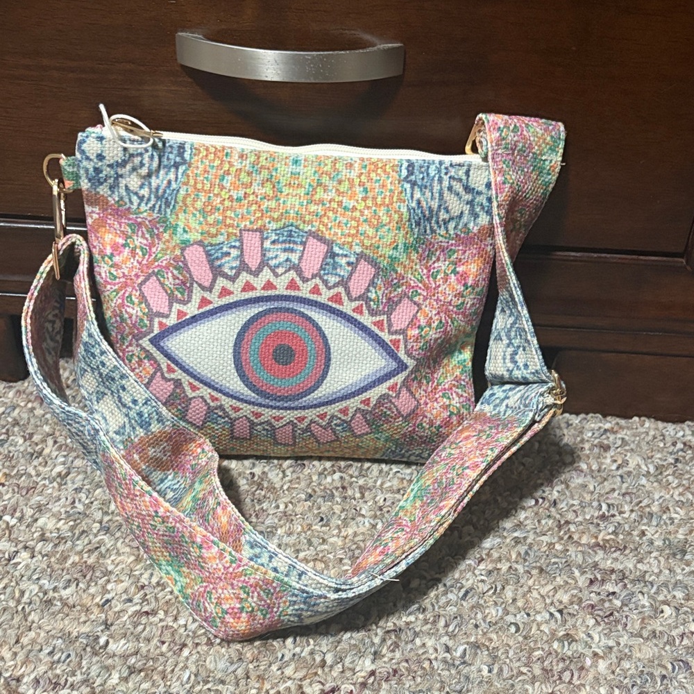 Boho Evil Eye Print Zipper Crossbody Bag